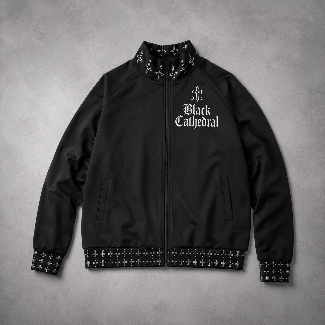 Gotycka Kurtka Bomber Darkwear Premium | Black Cathedral II – Pain Skull Legacy | 100% Bawełna 310 GSM