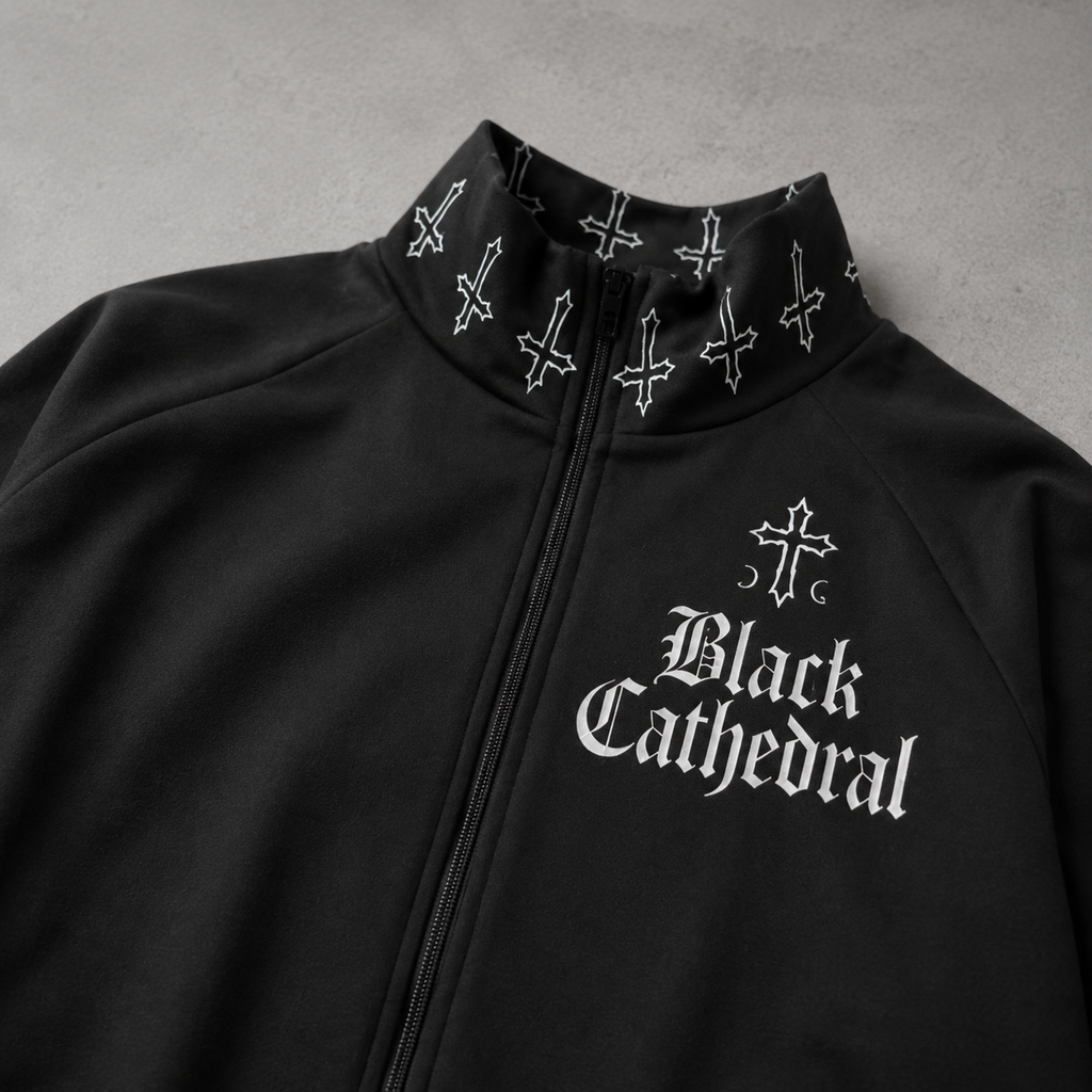 Gotycka Kurtka Bomber Darkwear Premium | Black Cathedral II – Pain Skull Legacy | 100% Bawełna 310 GSM