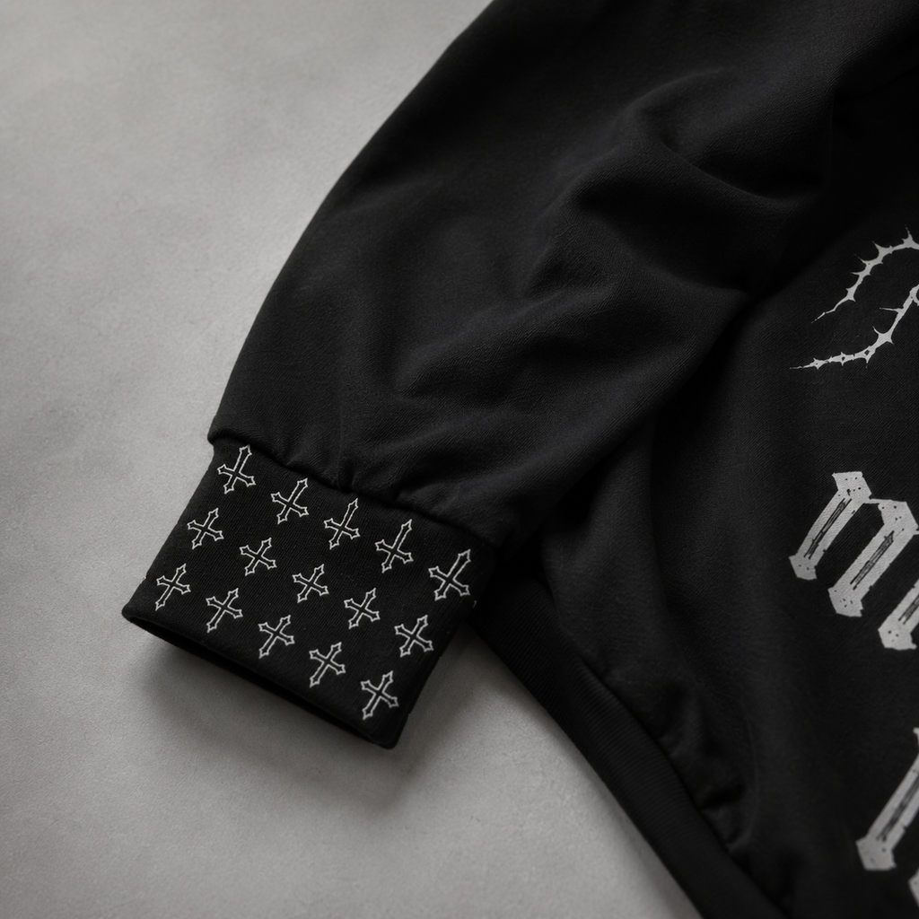 Gotycka Kurtka Bomber Darkwear Premium | Black Cathedral II – Pain Skull Legacy | 100% Bawełna 310 GSM