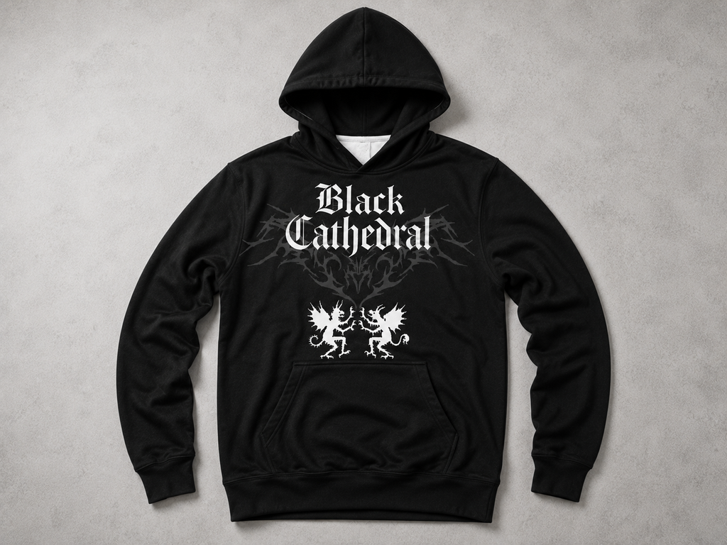 Gotycka Bluza Oversize Premium AOP | Black Cathedral – Devil Wings Ascension Hoodie 280 GSM