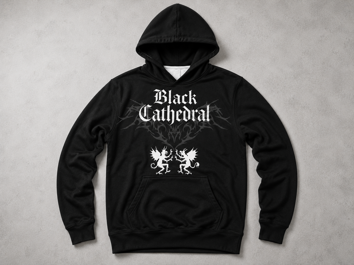 Gotycka Bluza Oversize Premium AOP | Black Cathedral – Devil Wings Ascension Hoodie 280 GSM