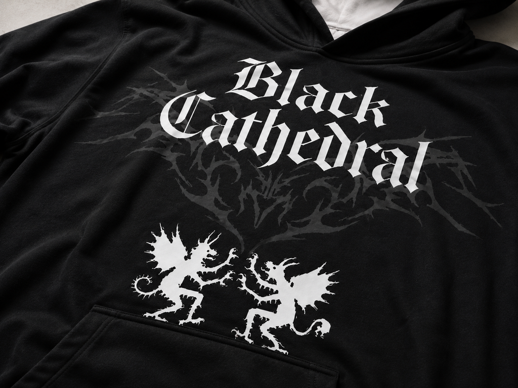 Gotycka Bluza Oversize Premium AOP | Black Cathedral – Devil Wings Ascension Hoodie 280 GSM