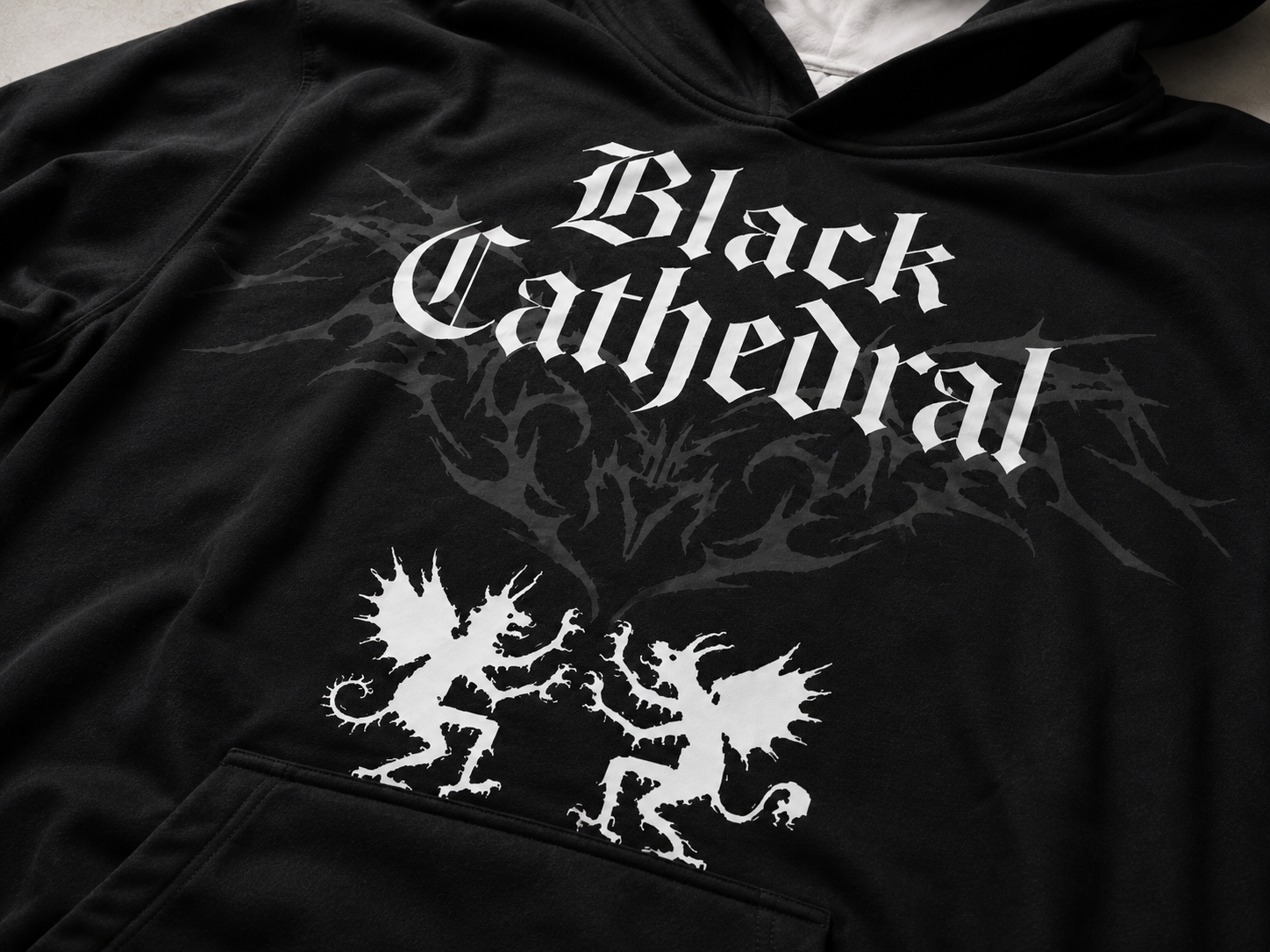 Gotycka Bluza Oversize Premium AOP | Black Cathedral – Devil Wings Ascension Hoodie 280 GSM