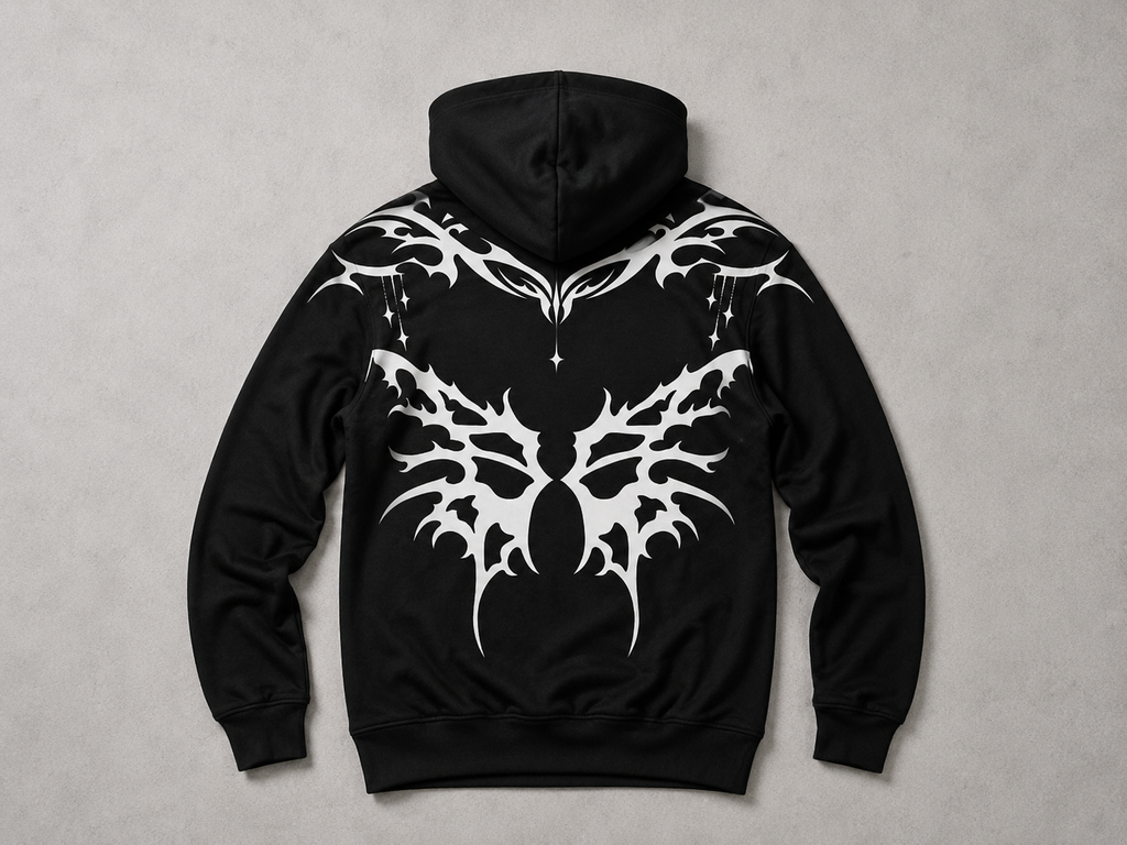 Gotycka Bluza Oversize Premium AOP | Black Cathedral – Devil Wings Ascension Hoodie 280 GSM