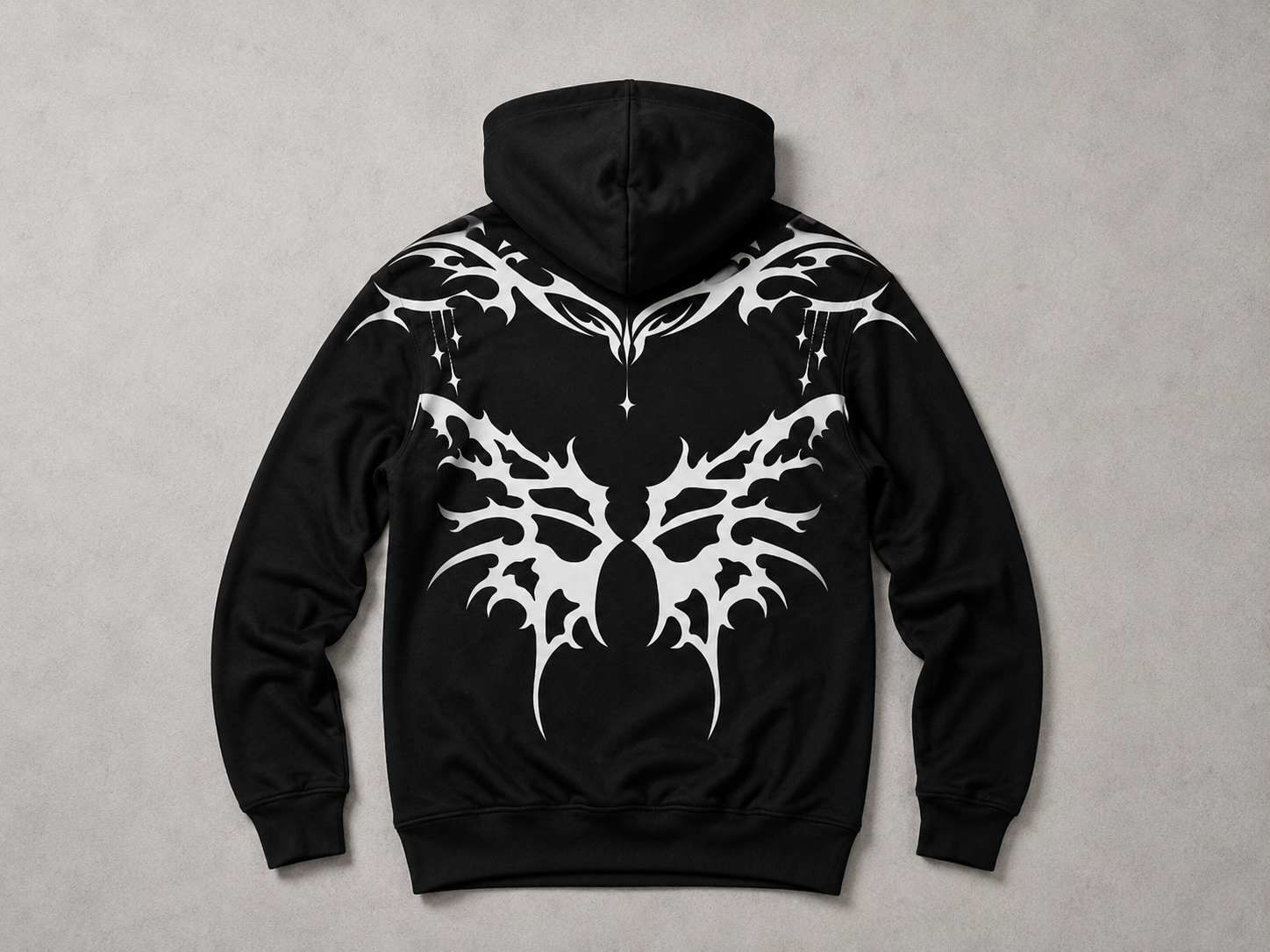 Gotycka Bluza Oversize Premium AOP | Black Cathedral – Devil Wings Ascension Hoodie 280 GSM