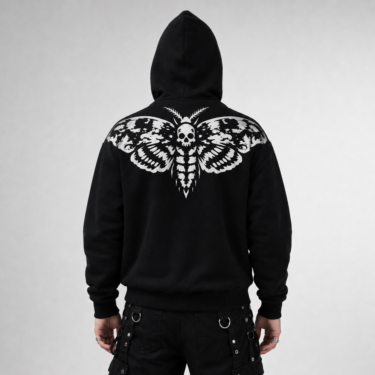 Gotycka Bluza Zip Hoodie | Black Cathedral Death's Moth | Premium Full Print 280 GSM