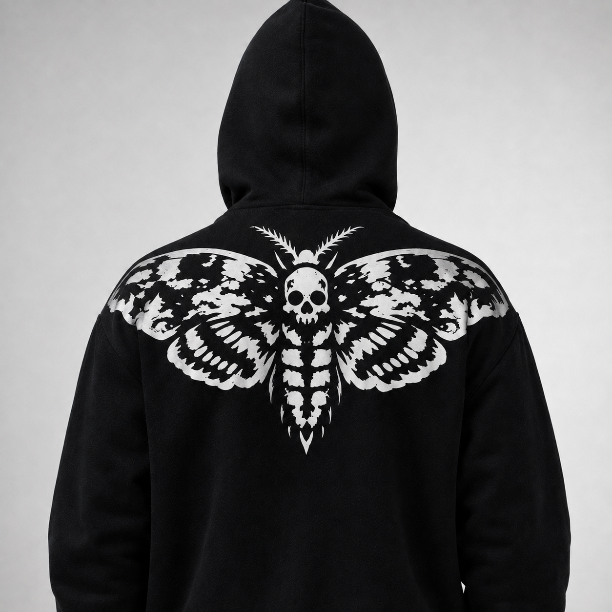 Gotycka Bluza Zip Hoodie | Black Cathedral Death's Moth | Premium Full Print 280 GSM
