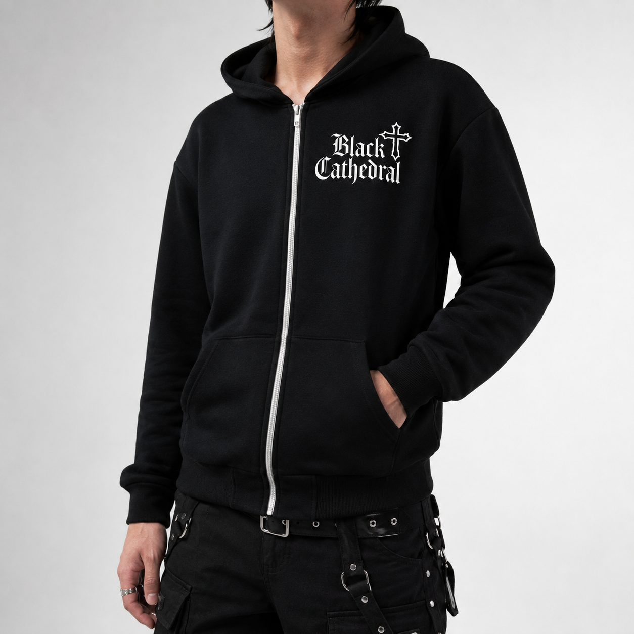Gotycka Bluza Zip Hoodie | Black Cathedral Death's Moth | Premium Full Print 280 GSM