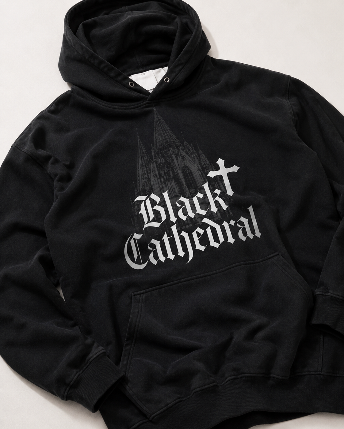 Gotycka Bluza Oversize French Terry | Black Cathedral Shadow Hoodie | Made in Poland