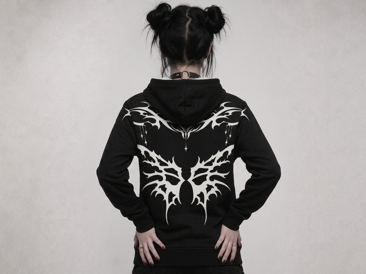 Gotycka Bluza Oversize Premium AOP | Black Cathedral – Devil Wings Ascension Hoodie 280 GSM