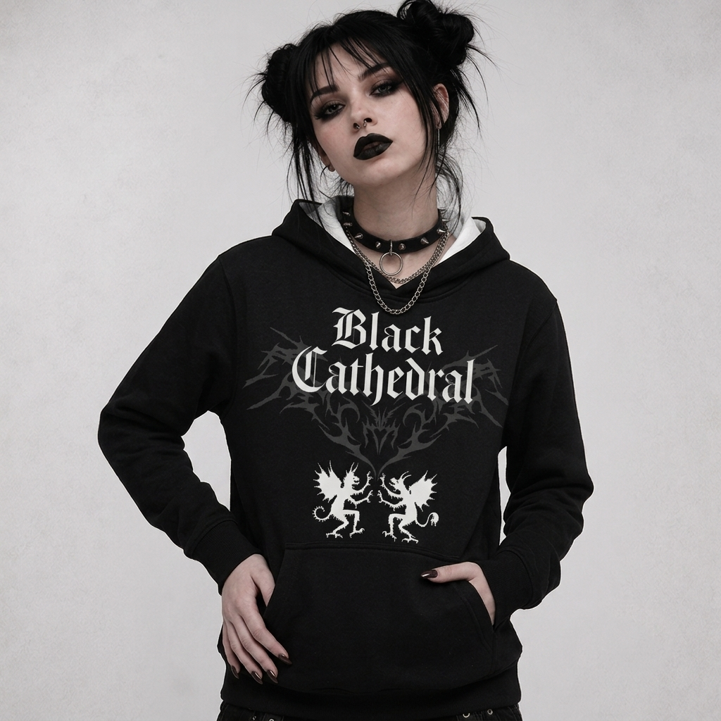 Gotycka Bluza Oversize Premium AOP | Black Cathedral – Devil Wings Ascension Hoodie 280 GSM