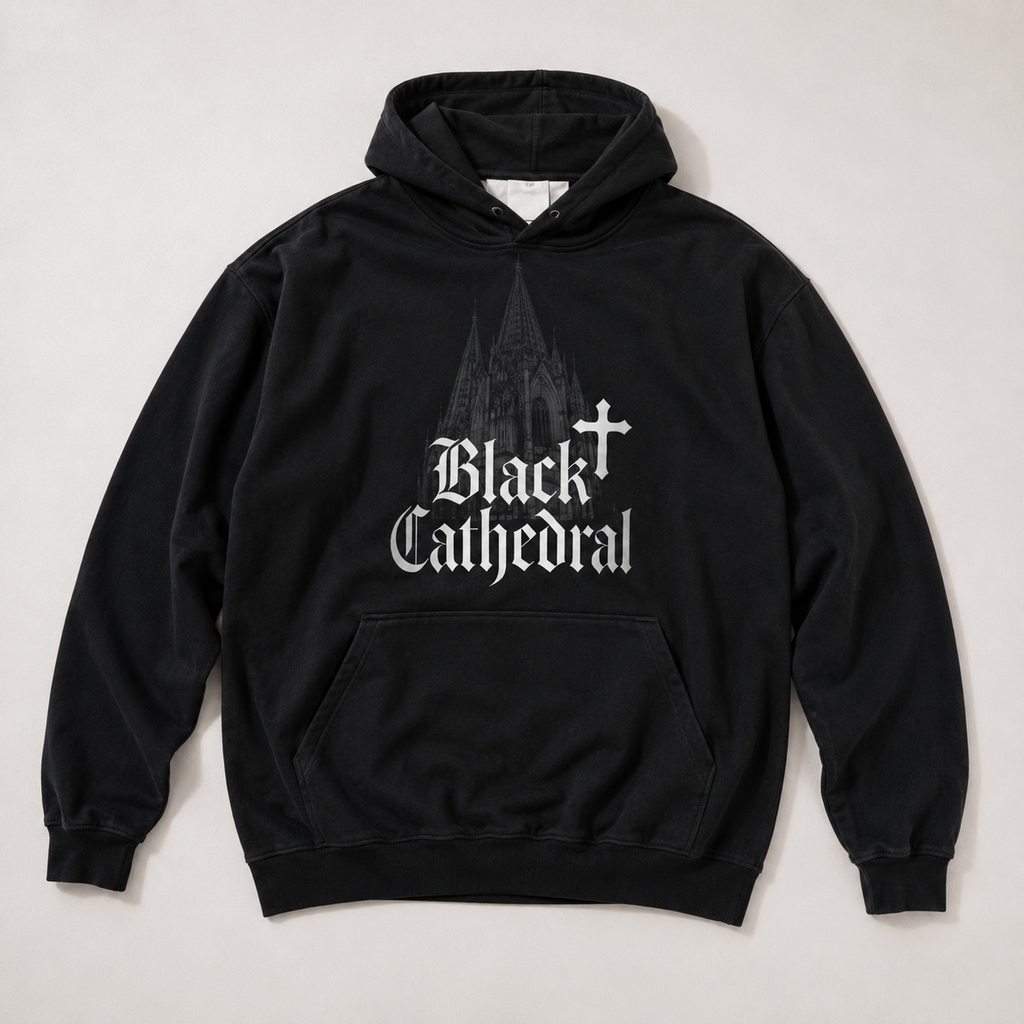 Gotycka Bluza Oversize French Terry | Black Cathedral Shadow Hoodie | Made in Poland