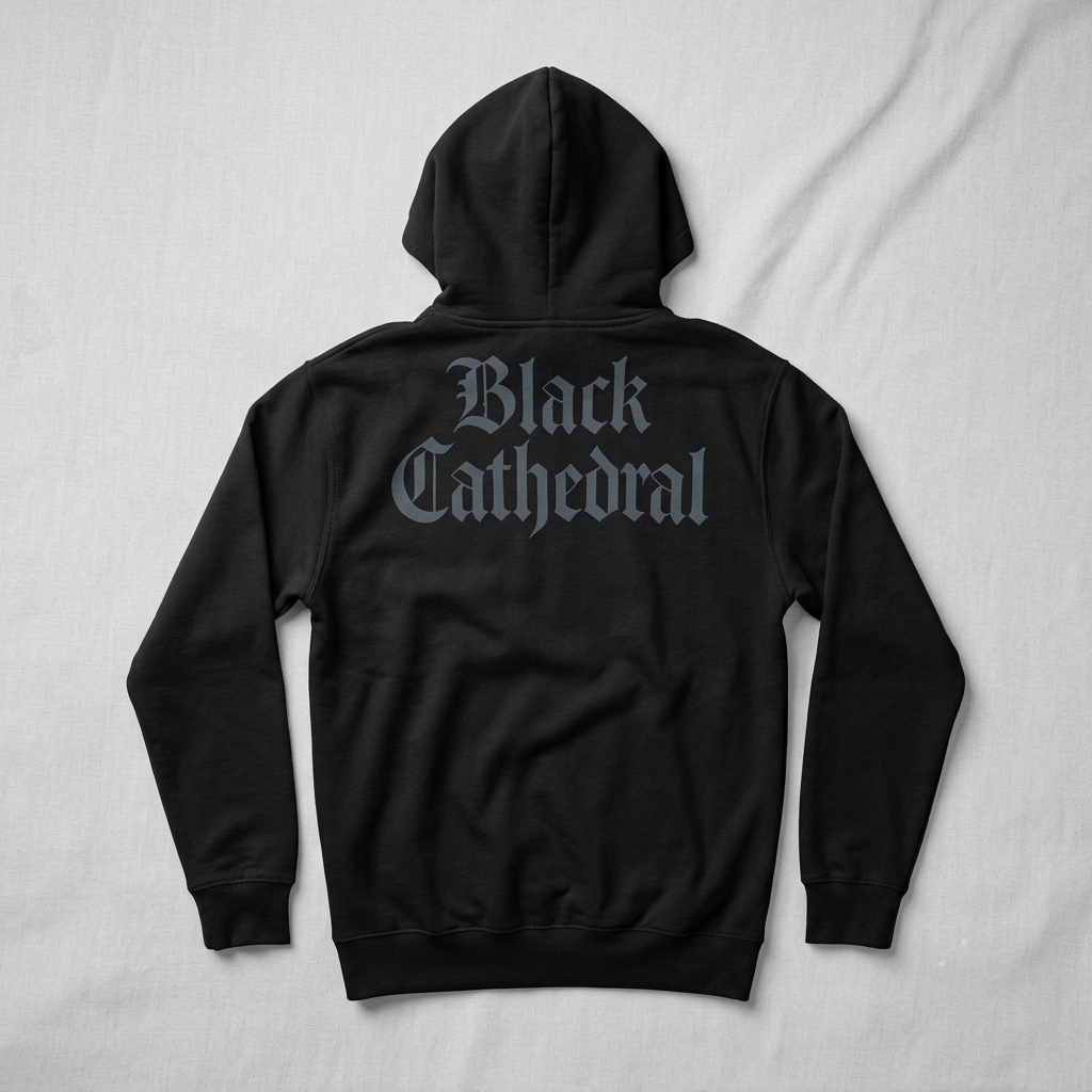 Gotycka Bluza Premium Full Print | Black Cathedral – Gray Silence Tombstone Hoodie 280 GSM