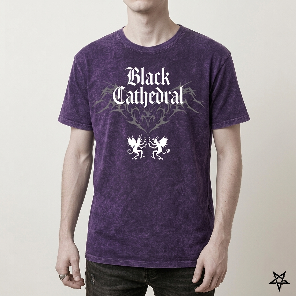 Gotycka Koszulka Vintage Washed | Black Cathedral Devil Crest | Gothic Darkwear T-Shirt 100% Bawełna