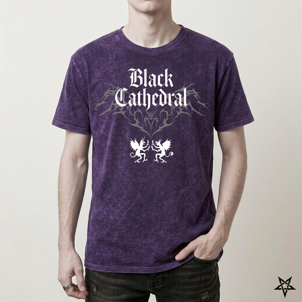 Gotycka Koszulka Vintage Washed | Black Cathedral Devil Crest | Gothic Darkwear T-Shirt 100% Bawełna