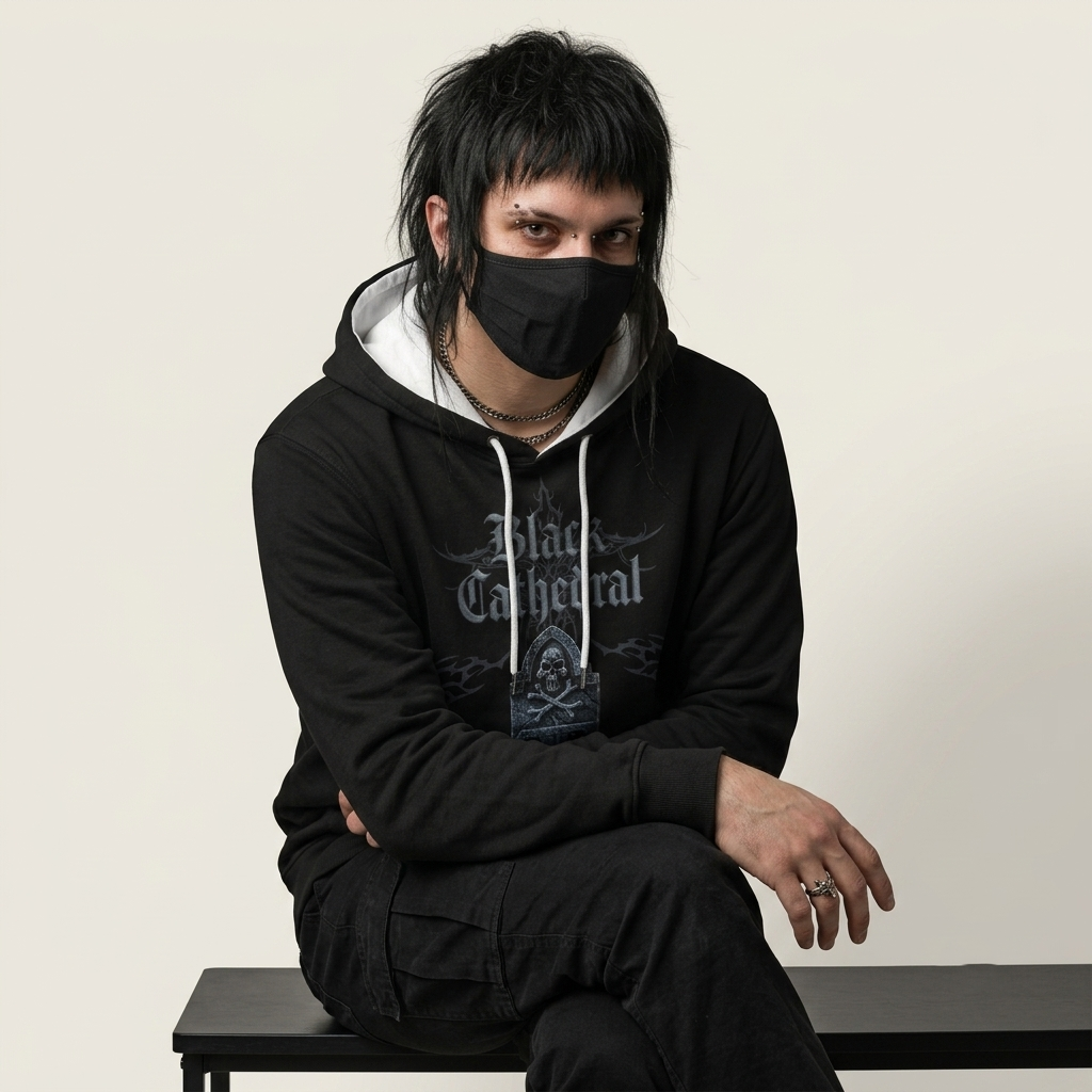 Gotycka Bluza Premium Full Print | Black Cathedral – Gray Silence Tombstone Hoodie 280 GSM