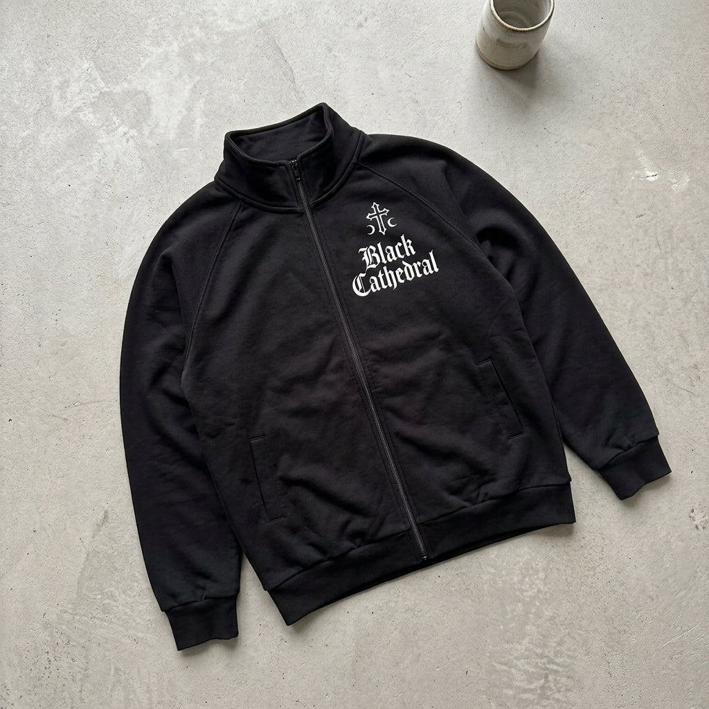 Gotycka Kurtka Bomber Streetwear 310 GSM | Black Cathedral I | 100% Bawełna