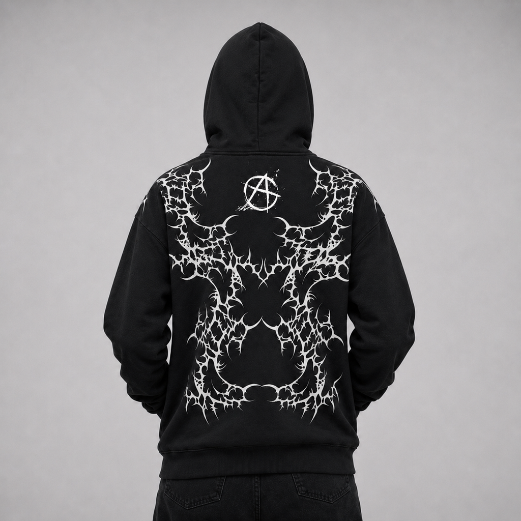 Punk Goth Bluza Oversize Unisex | Black Cathedral Chaos Bones Hoodie | French Terry Premium