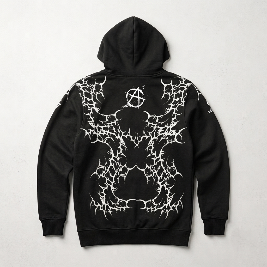 Punk Goth Bluza Oversize Unisex | Black Cathedral Chaos Bones Hoodie | French Terry Premium