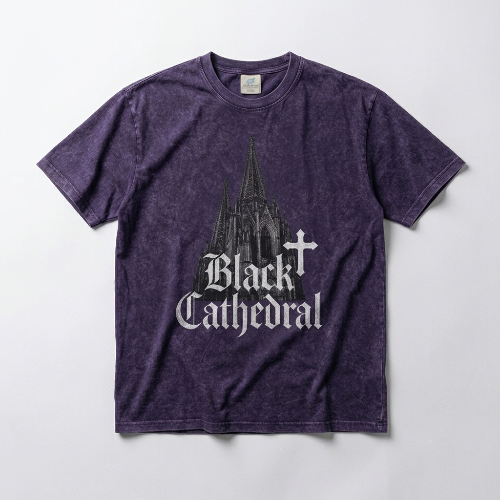 Gotycka Koszulka Vintage Mineral Wash | Black Cathedral Shadow I | 100% Bawełna