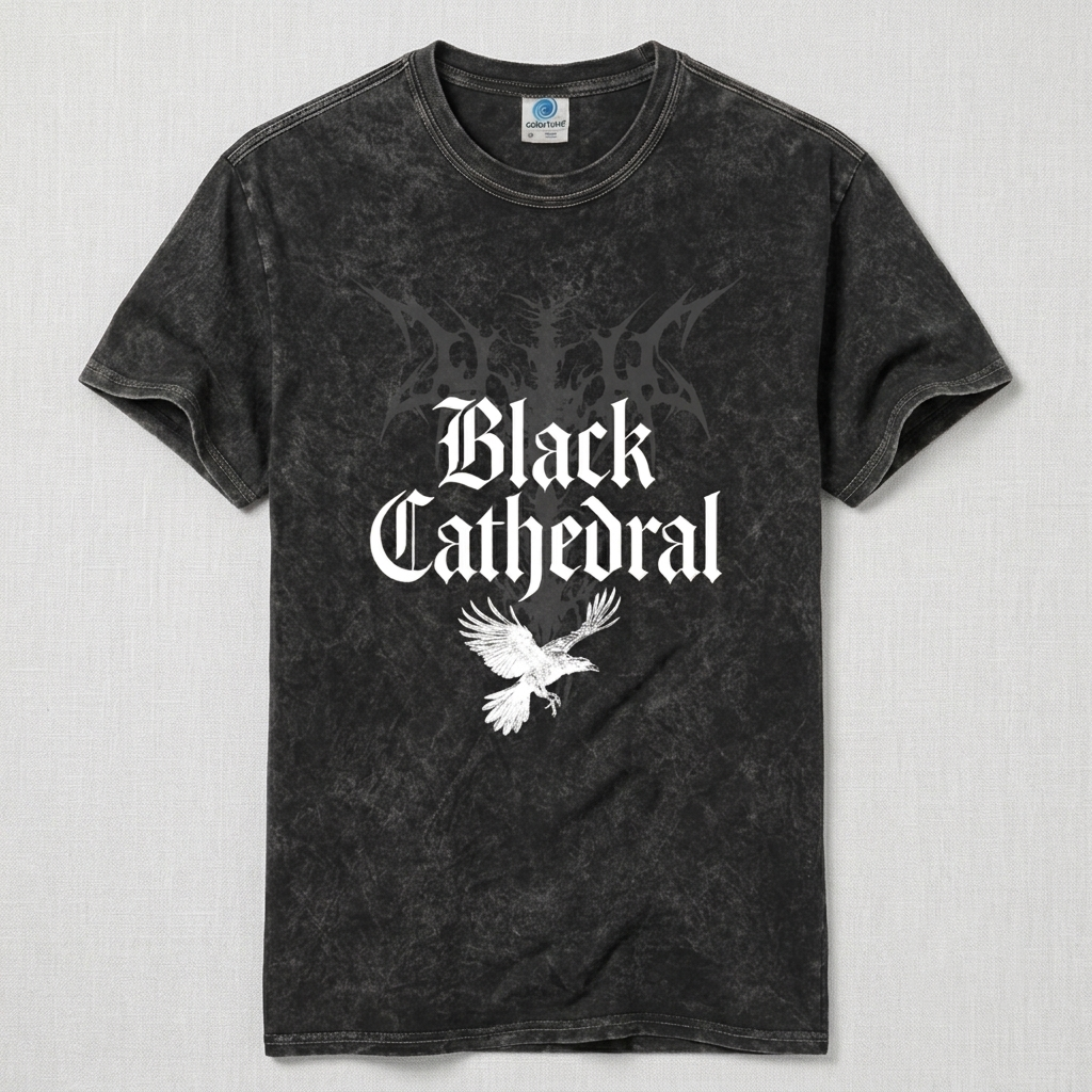 Gotycka Koszulka Unisex Mineral Wash Black Cathedral I – The Raven’s Call