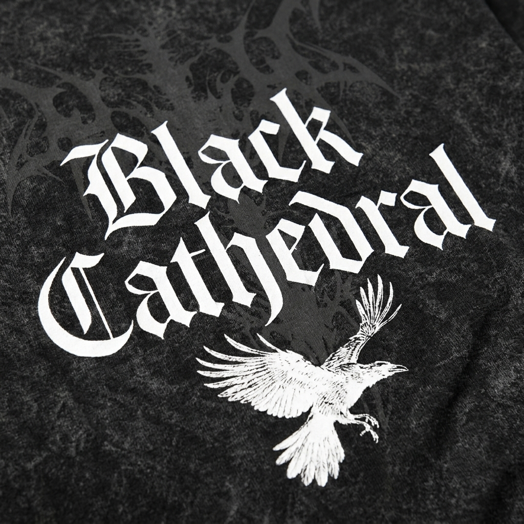Gotycka Koszulka Unisex Mineral Wash Black Cathedral I – The Raven’s Call