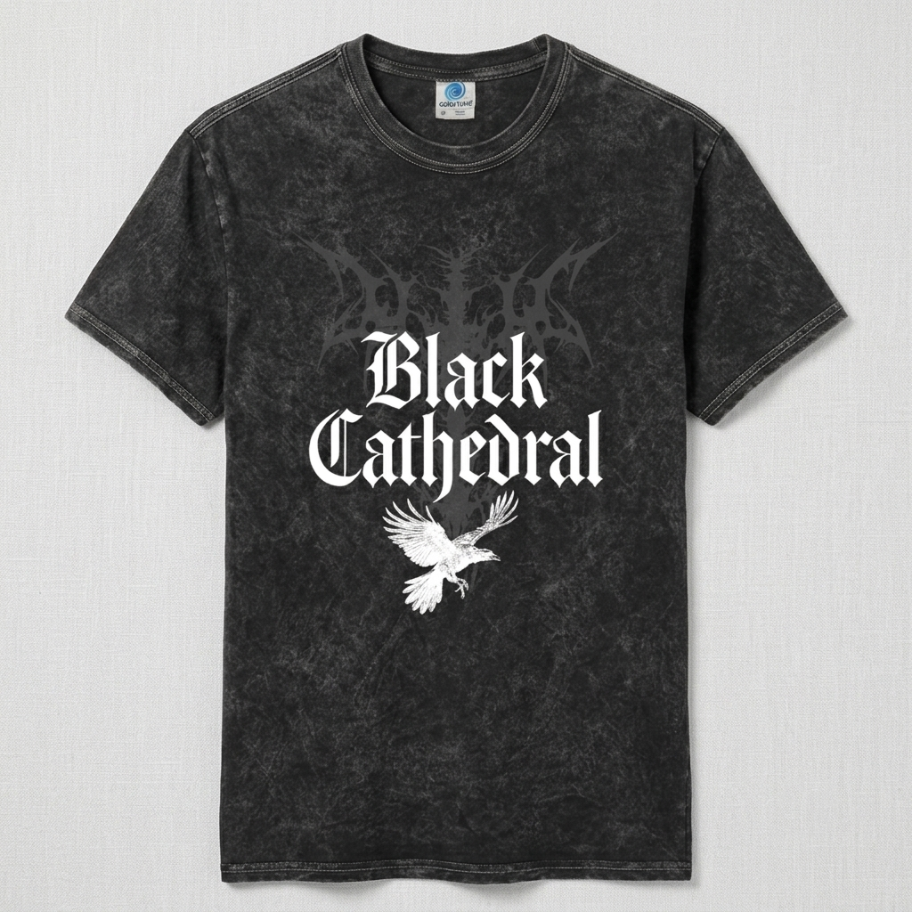 Gotycka Koszulka Unisex Mineral Wash Black Cathedral I – The Raven’s Call