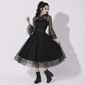 Gotycka Sukienka Gothabilly „Nocturne Belle” | Sukienka Dark Pin-Up z Tiulem i Siateczką | Romantyczna Sukienka Gotycka Midi