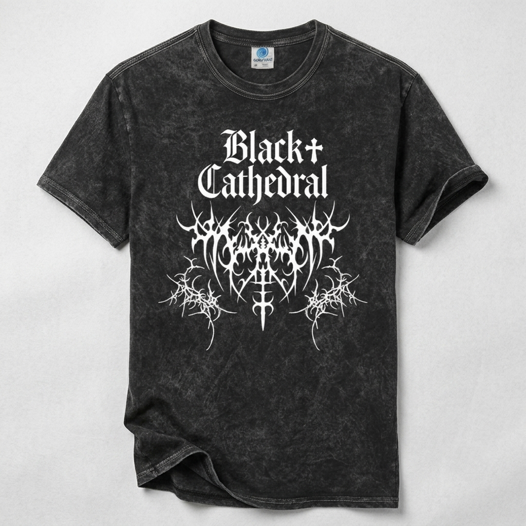 Koszulka Gotycka Black Cathedral | Ciernie Entropii | Vintage Washed Heavy Cotton