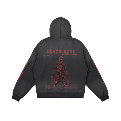 Punk Washed Hoodie Death Skeleton