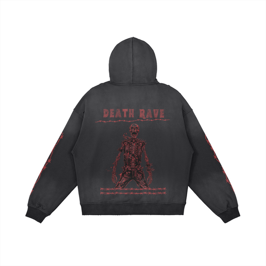 Punk Washed Hoodie Death Skeleton