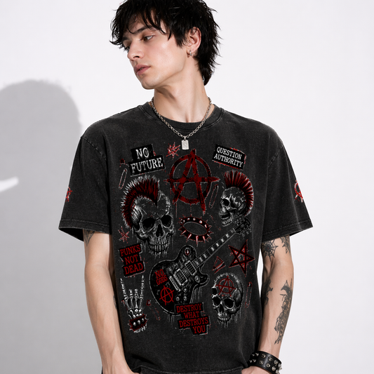 T-Shirt Boxy Punk Rebel Anarchy – Textured Waffle Knit | Heavyweight Washed Cotton 250gsm | Industrial Aesthetic