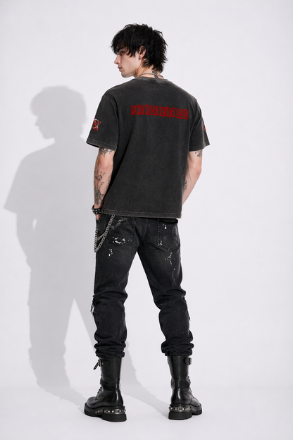 Boxy Punk Rebel Anarchy T-Shirt | Textured Waffle Knit | Cotton Mix 250gsm