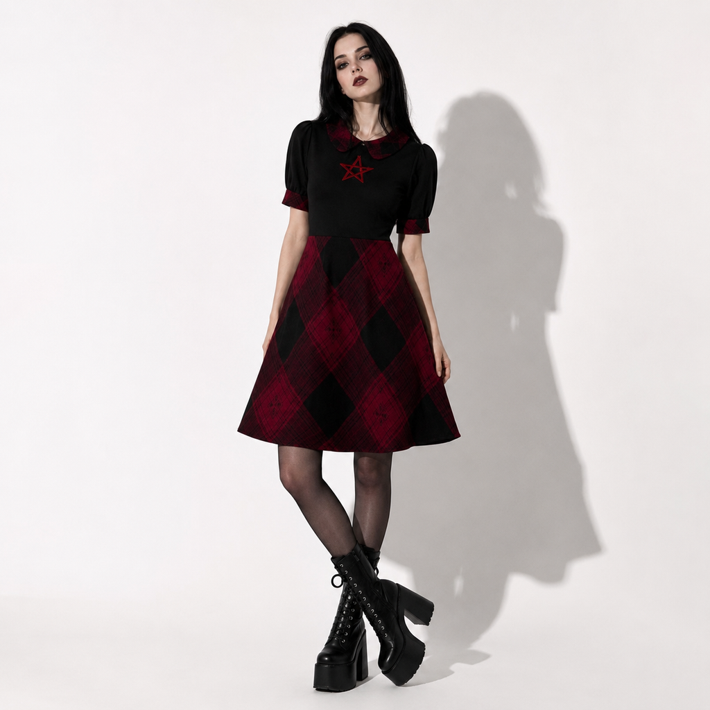 Gotycka Sukienka Occult Lolita w Kratę – Dark Academia Gothic Dress