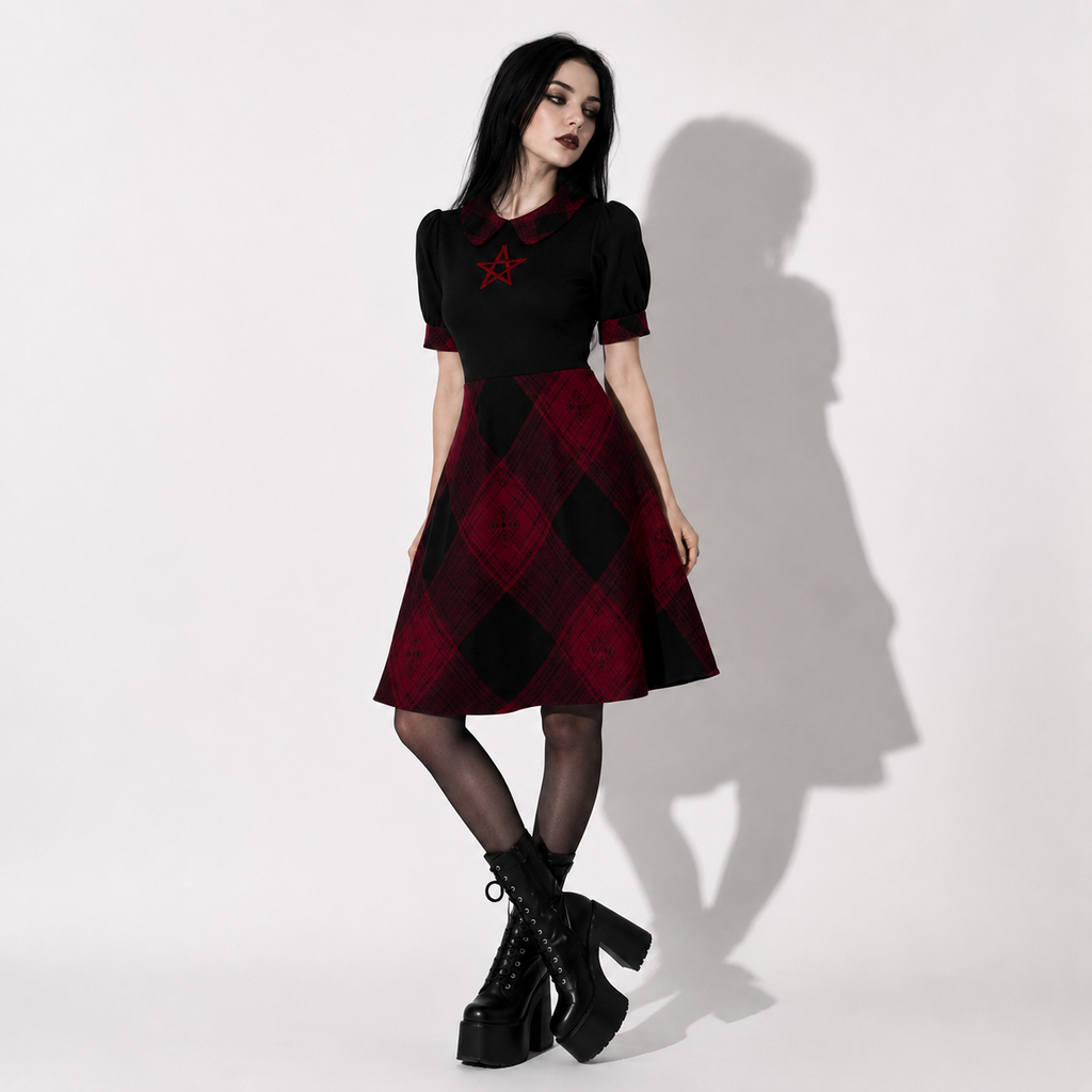 Gotycka Sukienka Occult Lolita w Kratę – Dark Academia Gothic Dress
