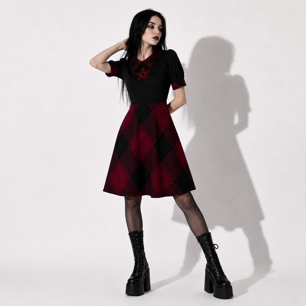 Gotycka Sukienka Occult Lolita w Kratę – Dark Academia Gothic Dress