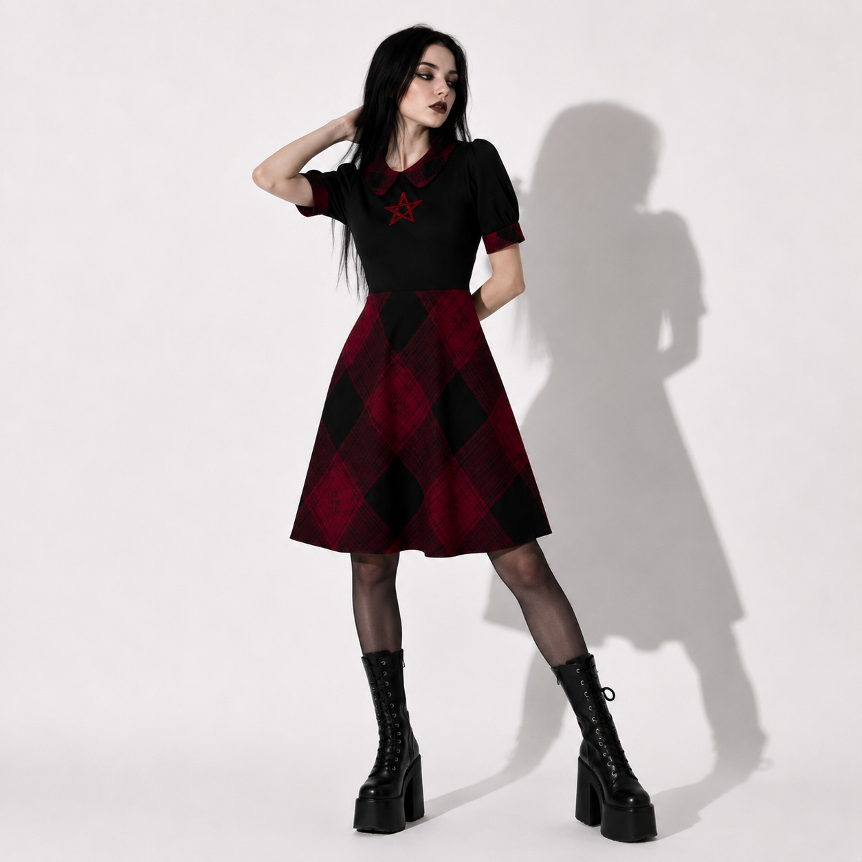 Gotycka Sukienka Occult Lolita w Kratę – Dark Academia Gothic Dress