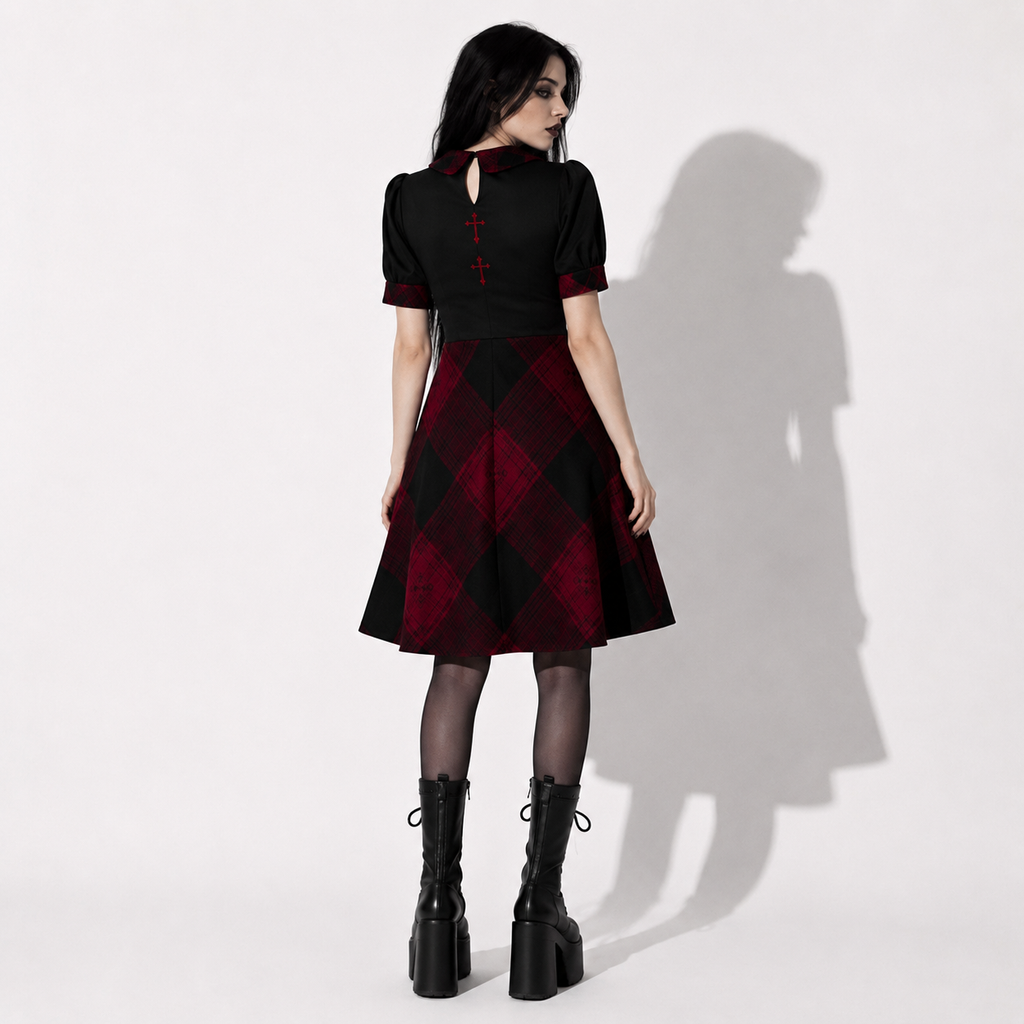 Gotycka Sukienka Occult Lolita w Kratę – Dark Academia Gothic Dress