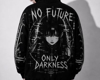 gothic hoodie only darkness back view model black y2k harajuku outfit