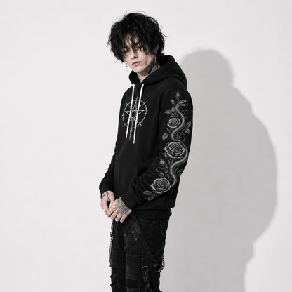 heavyweight gothic hoodie 310gsm cotton with dark occult design and drawstring hood unisex fashion