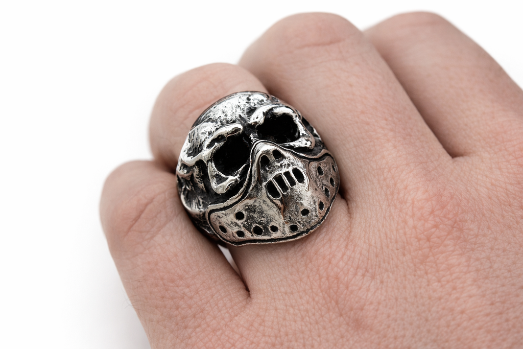 Pierścień Heavy Metalowy Dark Mask Skull