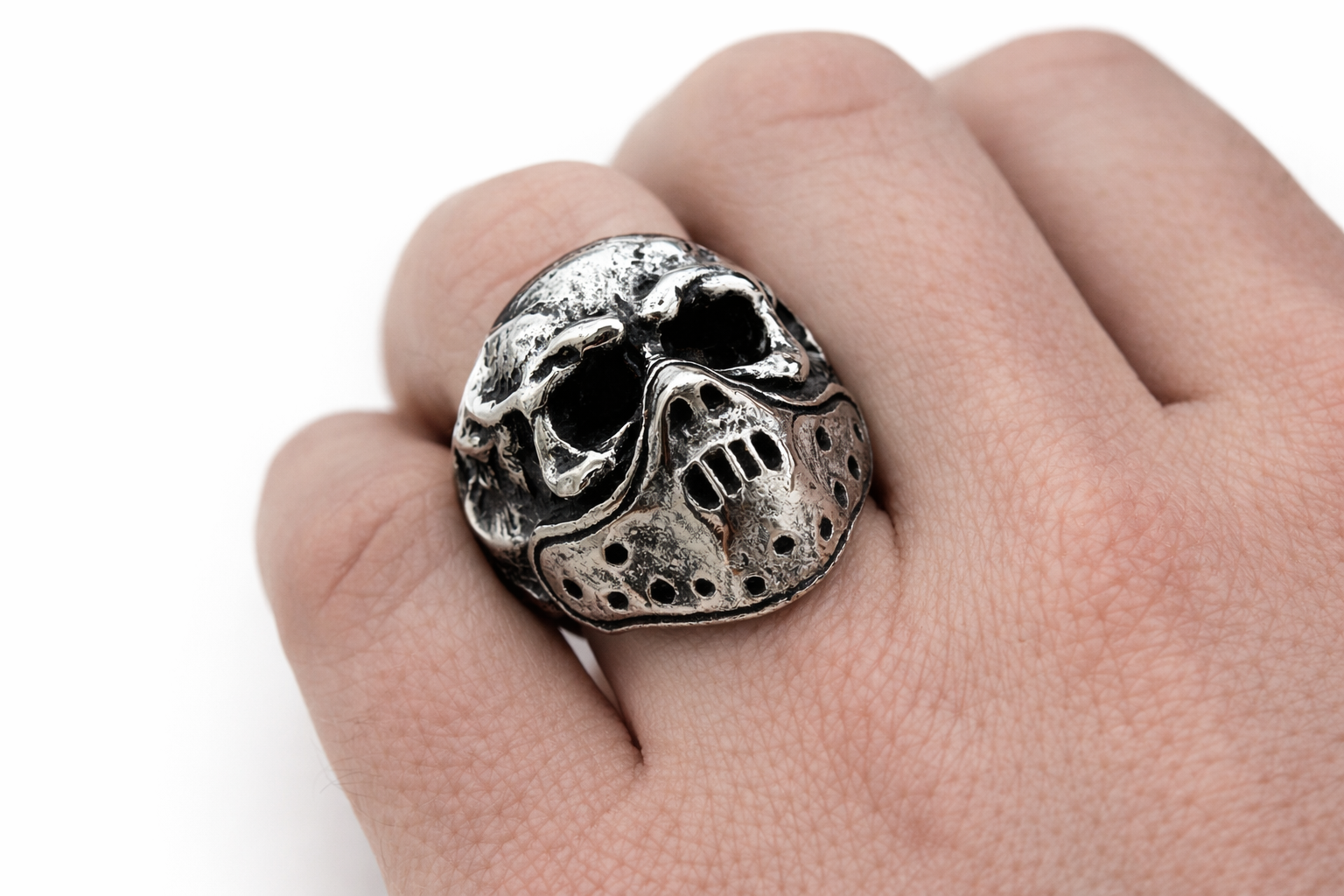 Pierścień Heavy Metalowy Dark Mask Skull