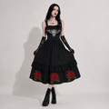 Sukienka Gotycka Rose & Pain Cross | Czarna Sukienka z Różami, Krzyżem i Falbanami