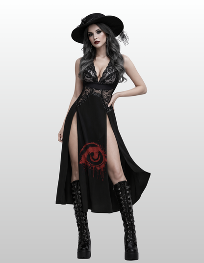 Gothic Women in Dark Gothic Maxi Dress