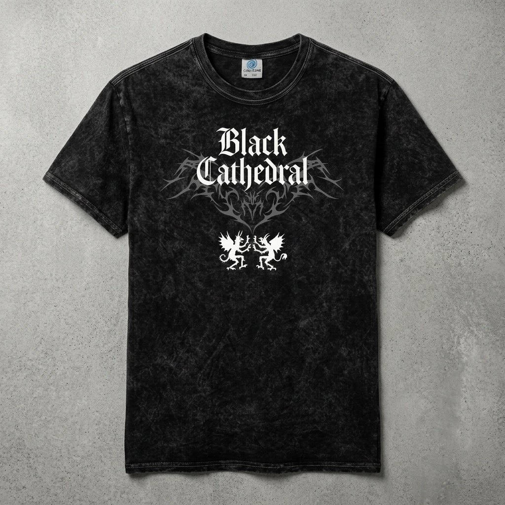 Gotycka Koszulka Vintage Washed | Black Cathedral Devil Crest | Gothic Darkwear T-Shirt 100% Bawełna