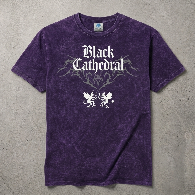 Gotycka Koszulka Vintage Washed | Black Cathedral Devil Crest | Gothic Darkwear T-Shirt 100% Bawełna
