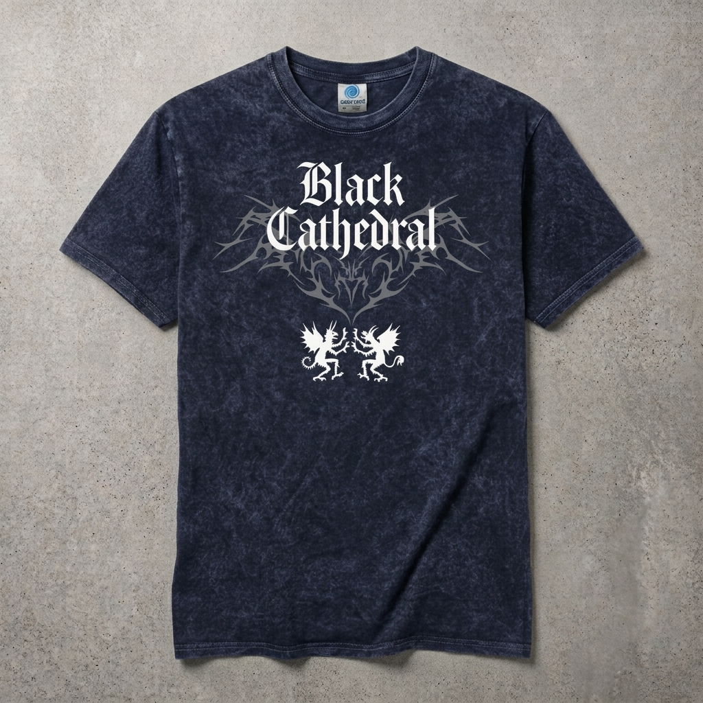 Gotycka Koszulka Vintage Washed | Black Cathedral Devil Crest | Gothic Darkwear T-Shirt 100% Bawełna