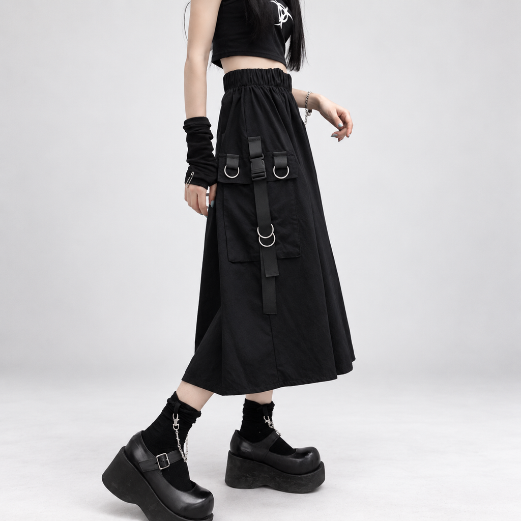 Gotycka Spódnica Harajuku Cybergoth z Paskami | Cyber Witchy
