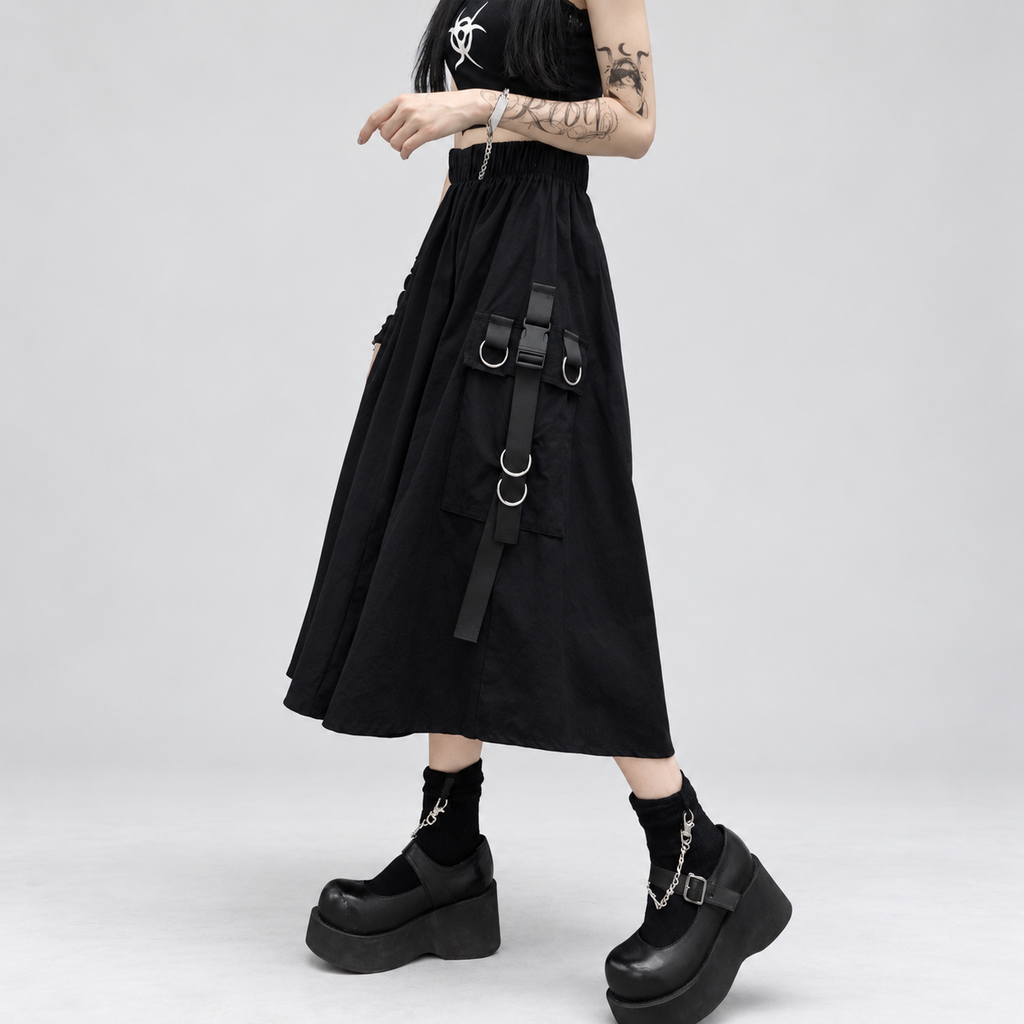 Gotycka Spódnica Harajuku Cybergoth z Paskami | Cyber Witchy