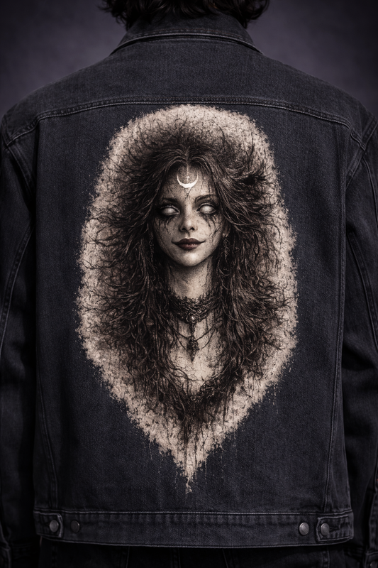 Gothic Black Denim Jacket| Wicca Dark Lady
